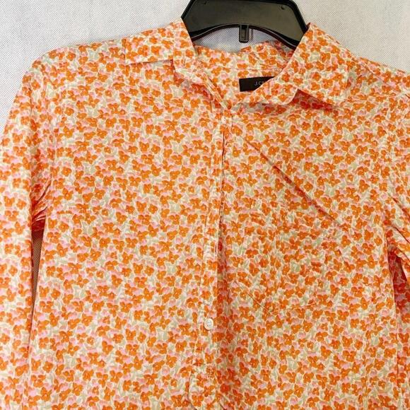 J. Crew Floral Novelty Print Collared Long Sleeve Button Down Shirt Blouse Sz 00 - Picture 4 of 6